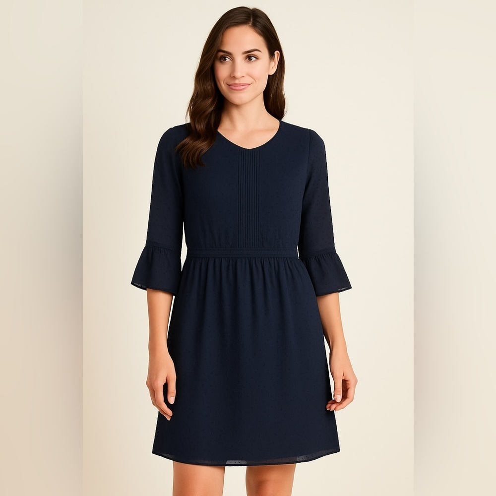 Banana Republic Navy Swiss Dot Fit & Flare Dress summer dress wedding guest